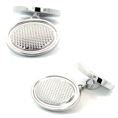 Round Silver Textured Chain Cufflinks