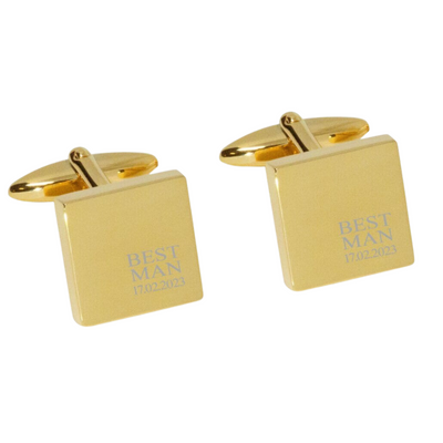 Best Man & Date Engraved Wedding Cufflinks in Gold