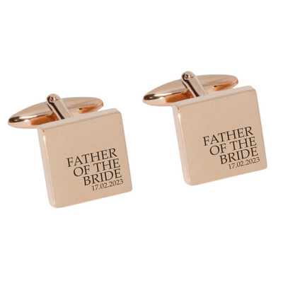 Father of the Bride & Date Engraved Wedding Cufflinks in Rose Gold