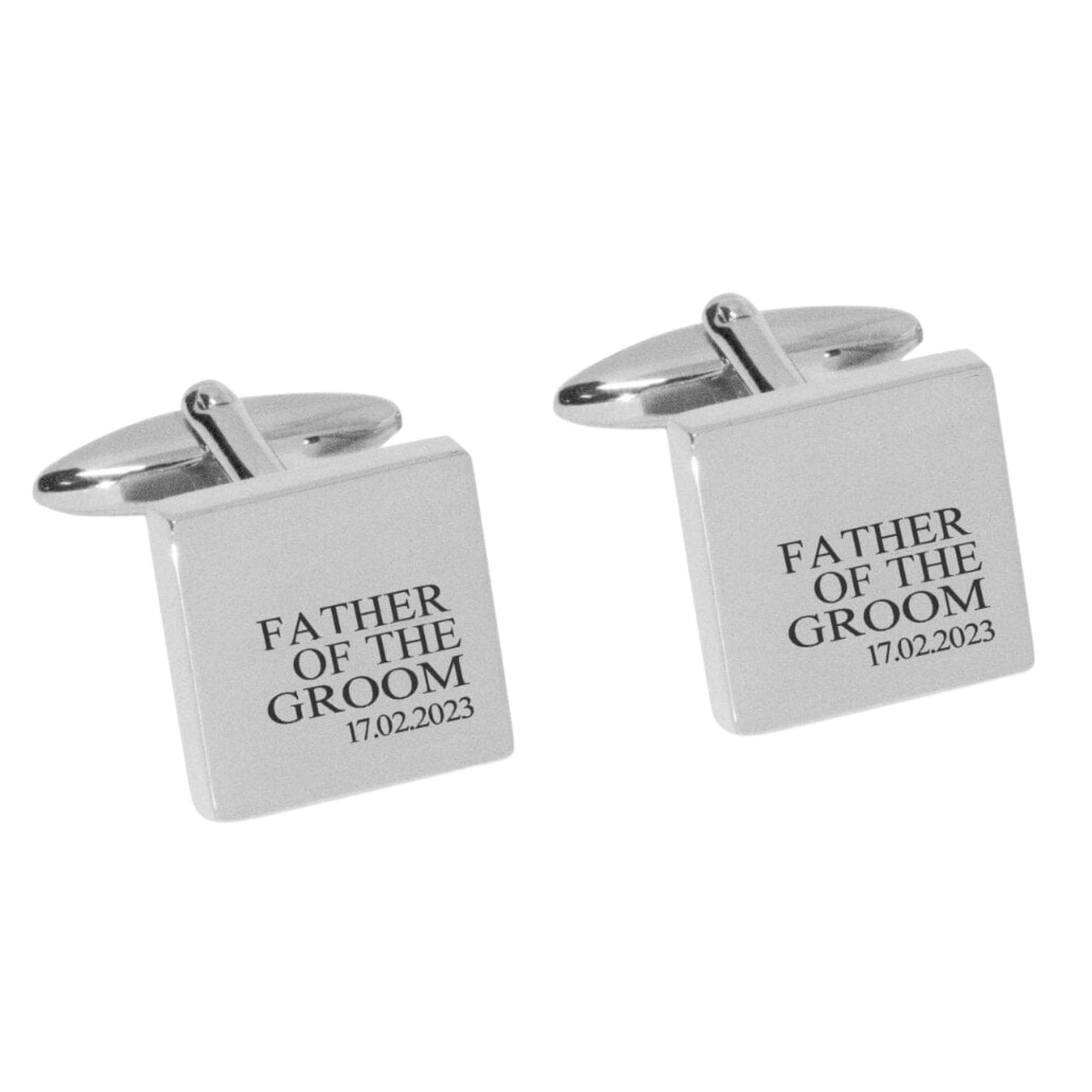 Father of the Groom & Date Engraved Wedding Cufflinks in Silver