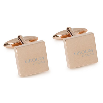 Groom & Date Engraved Wedding Cufflinks in Rose Gold