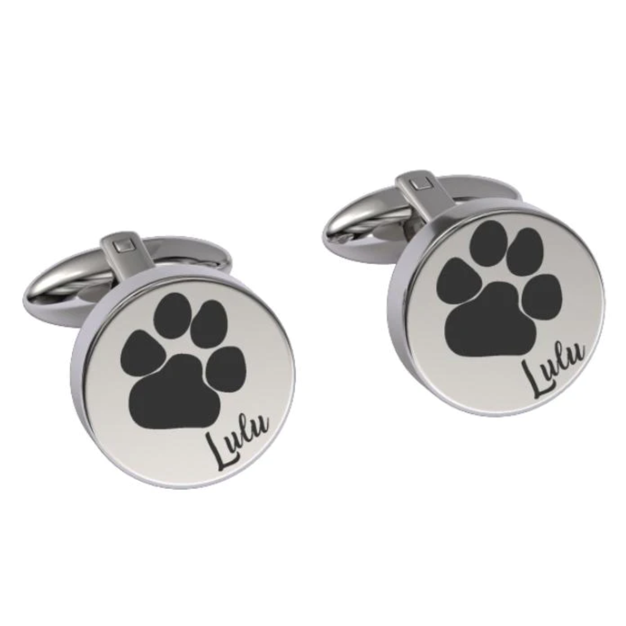 Pets Paw Print Engraved Cufflinks in Silver