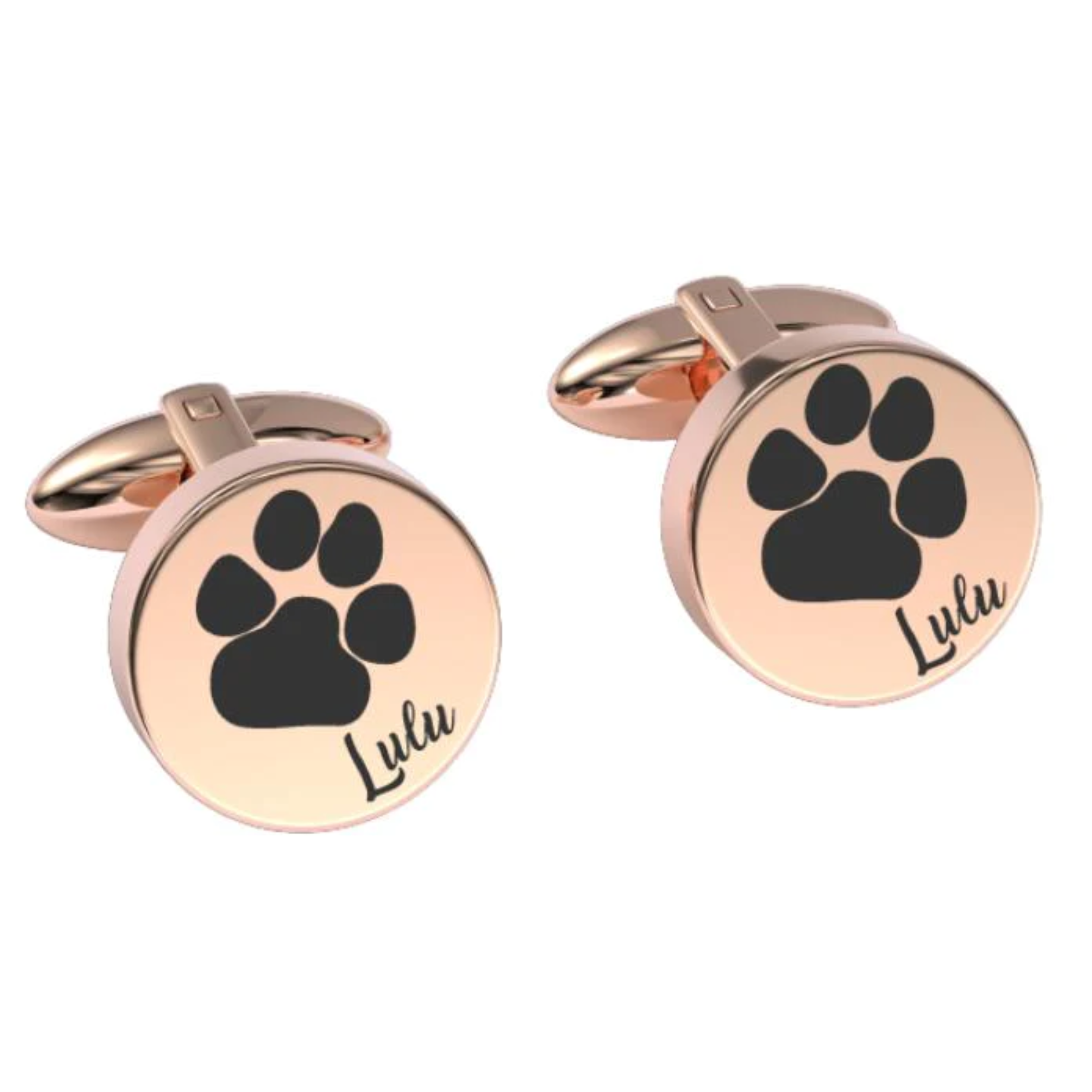 Pets Paw Print Engraved Cufflinks in Rose Gold