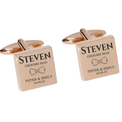 The Jones Engraved Wedding Cufflinks in Rose Gold