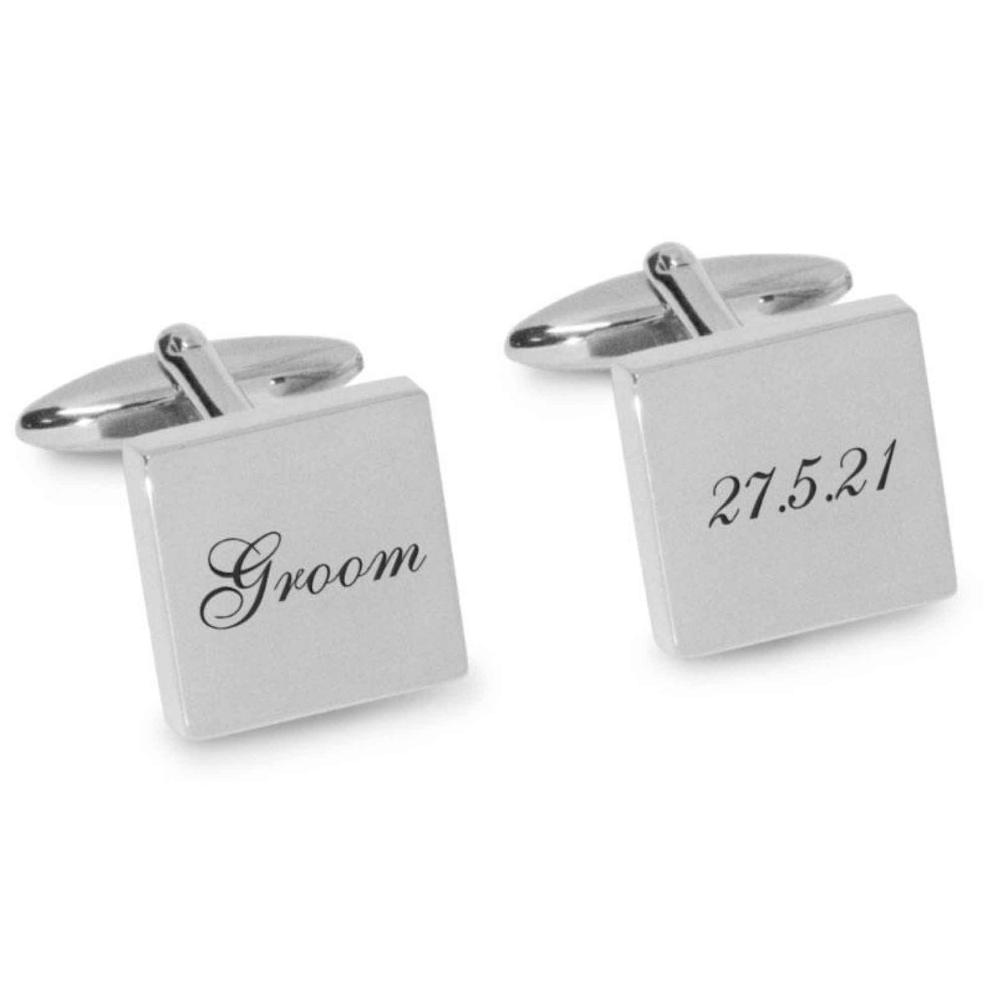 Groom Wedding Date Engraved Cufflinks in Silver