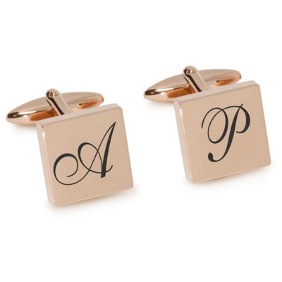 Large Initials Engraved Cufflinks in Rose Gold