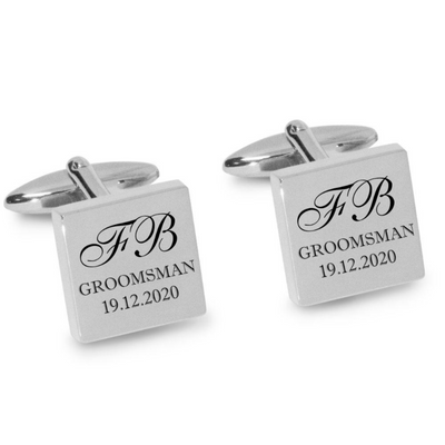 Initials with Wedding Role + Date Engraved Cufflinks in Silver