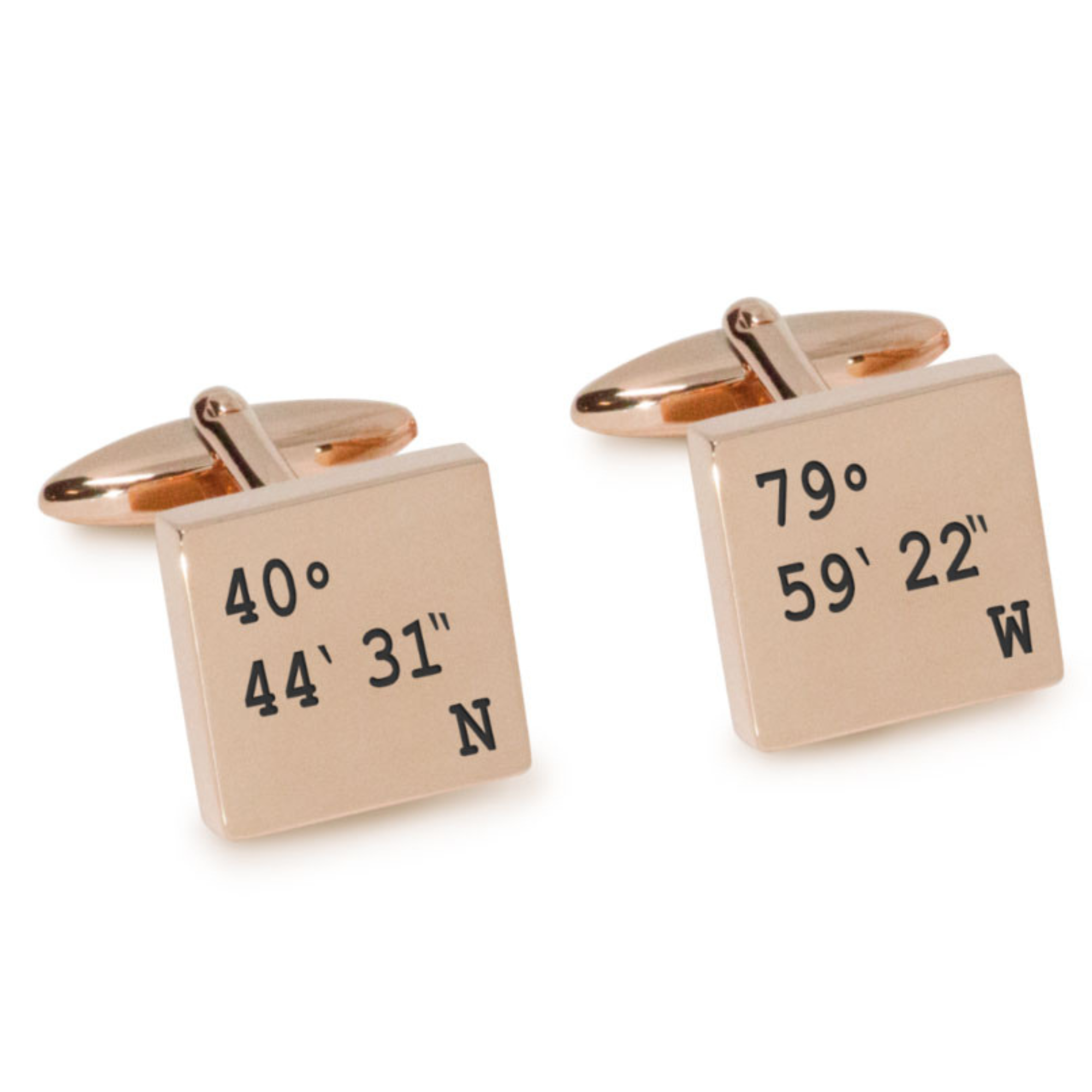 Latitude and Longitude Coordinates Engraved Cufflinks in Rose Gold