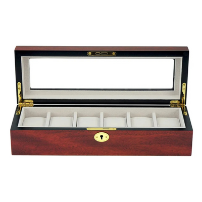 6 Slots Wooden Watch box with glass window
