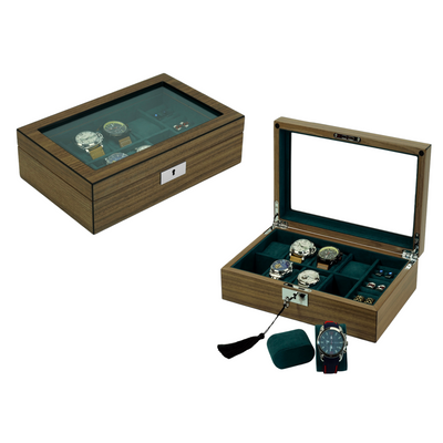 8 Slots Walnut Wooden Watch Box with Cufflinks Storage