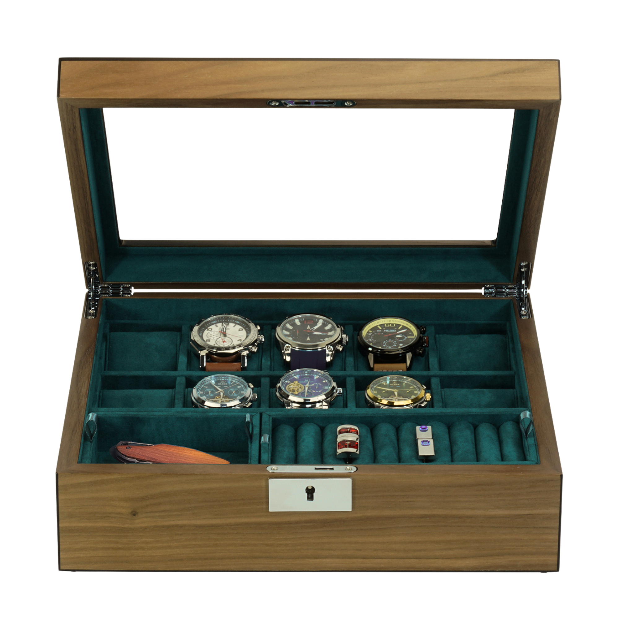 10 Slots Walnut Wooden Watch Box with Removable Trays