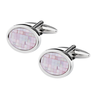 Pink Mother of Pearl Mosaic Oval Cufflinks