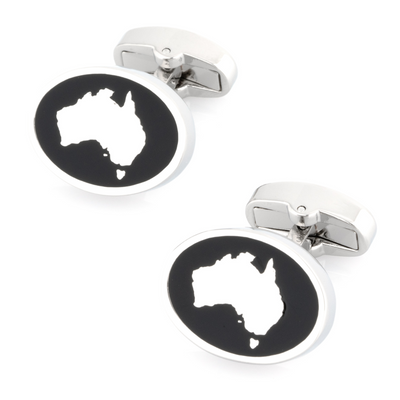 Map of Australia Silver on Black Enamel Cufflinks