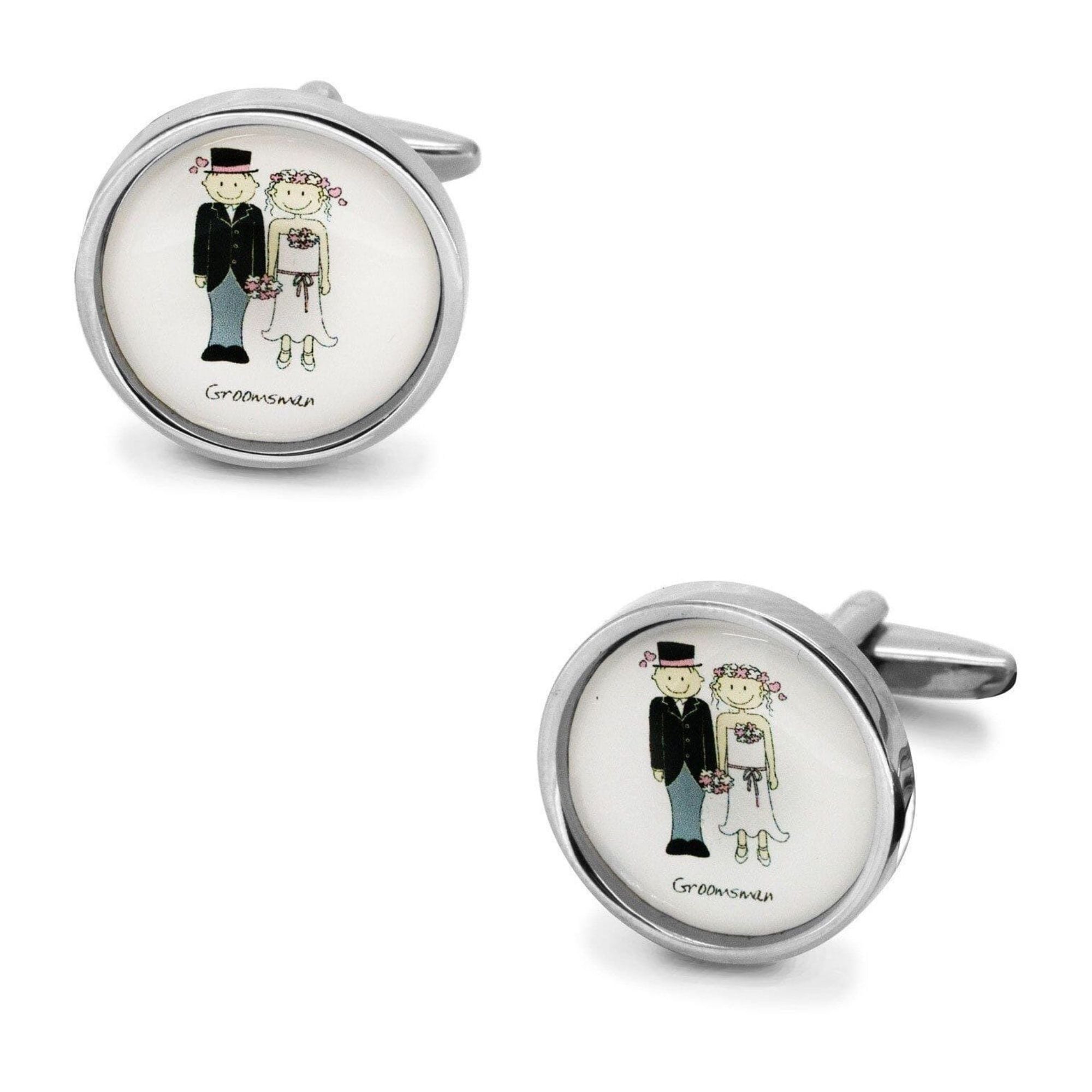 Groomsman Cartooned Round Wedding Cufflinks