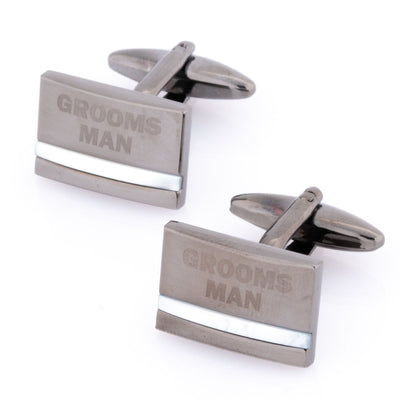 Groomsman Laser Etched Mother of Pearl Gunmetal Wedding Cufflinks