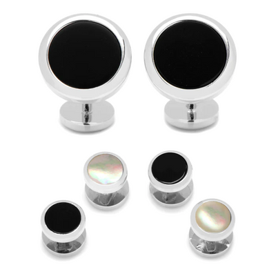 Double Sided Onyx Round Beveled Stud Set