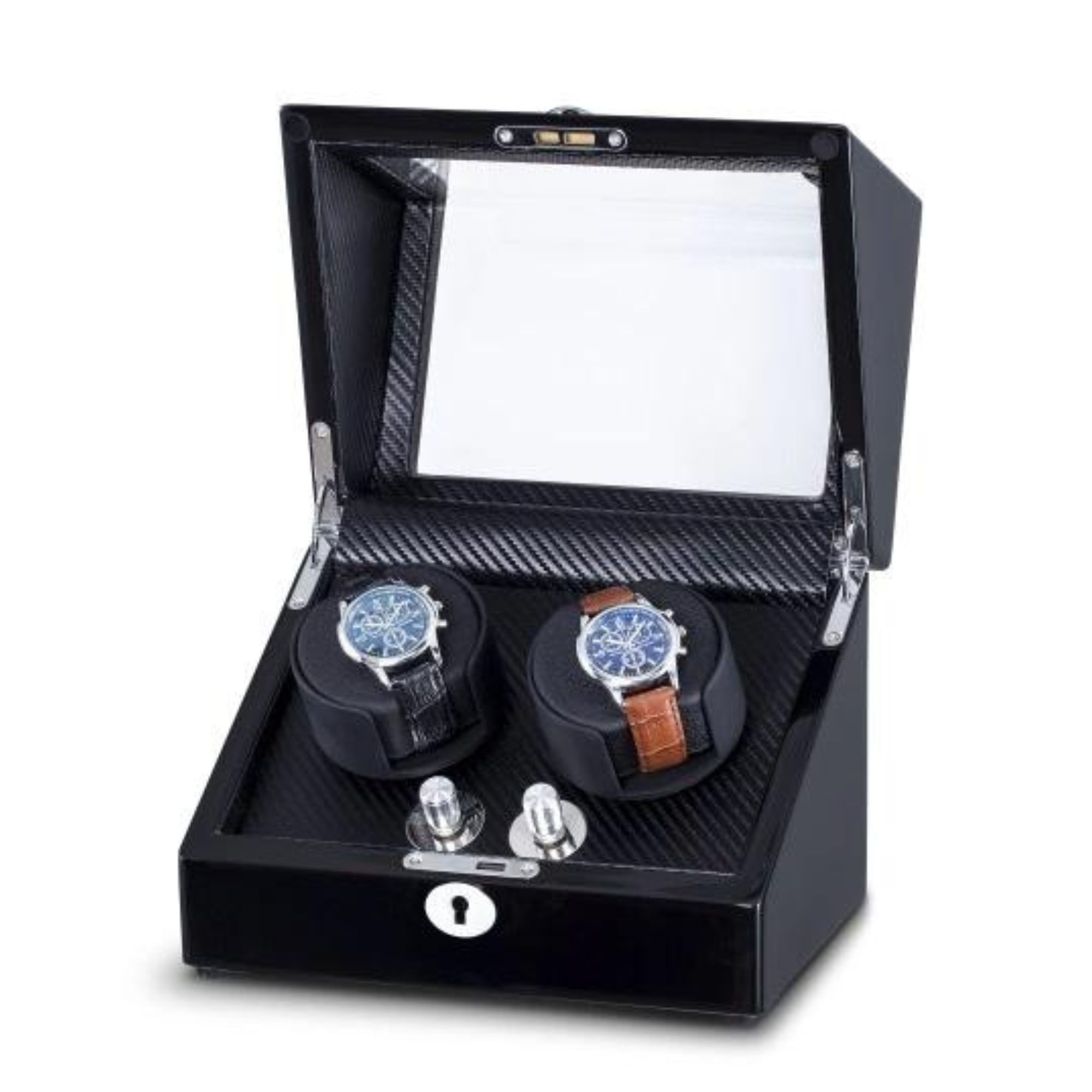 Waratah Black Carbon Fibre Watch Winder Box for 2 Watches