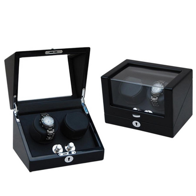 Waratah Black Carbon Fibre Watch Winder Box for 2 Watches