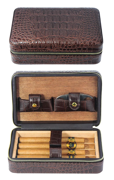 Dark Brown Cigar Humidor Leather Case for Cigars