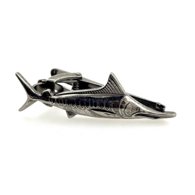 Marlin Fish Tie Clip in Antiqued Silver