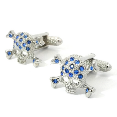 Blue Crystal Skull Crossbone Cufflinks