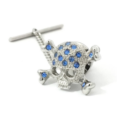 Blue Crystal Skull and Crossbone Tie Pin