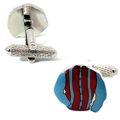 Jockey Cap and Shirt Cufflinks: Blue and Red