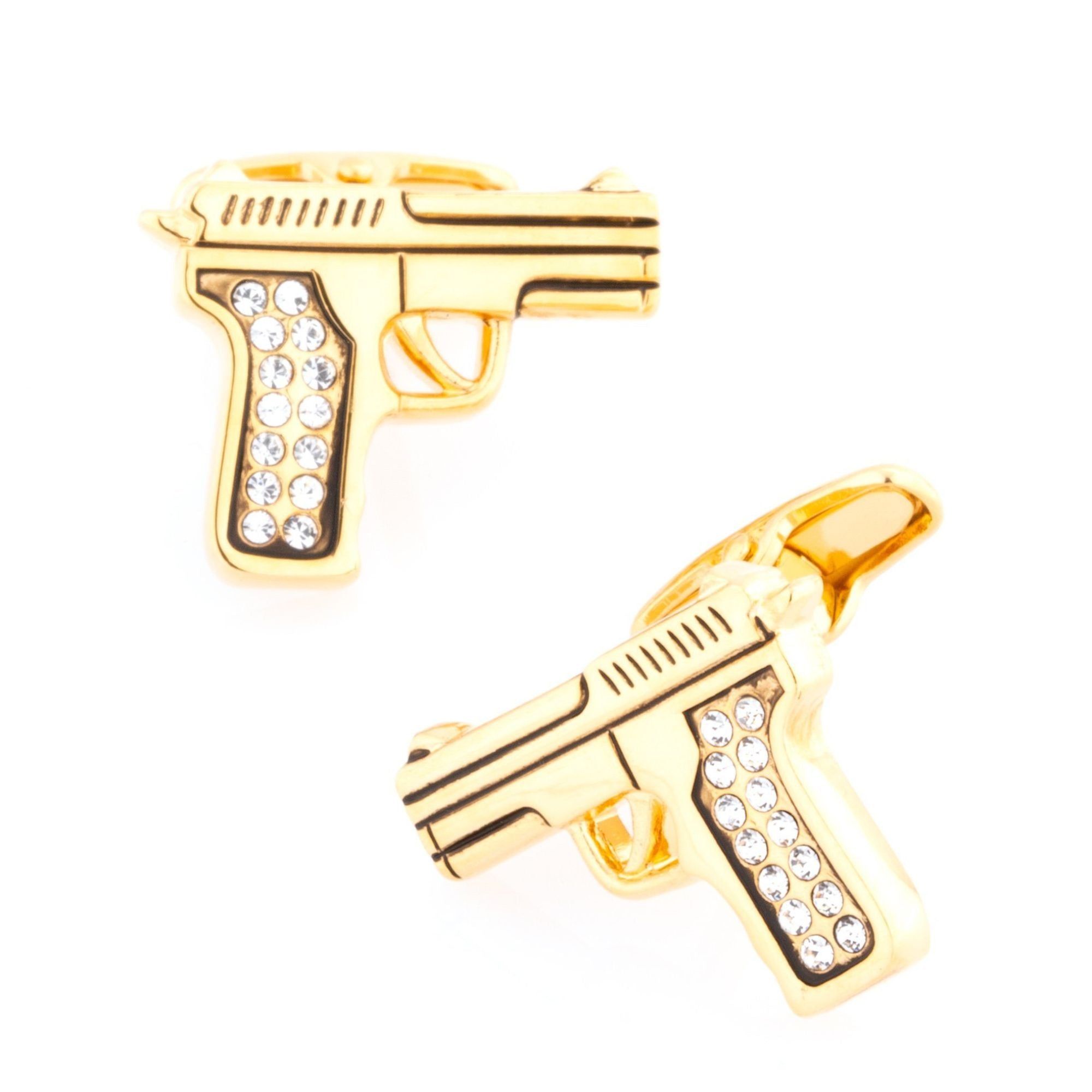 Gold Crystal 9mm Hand Gun Cufflinks