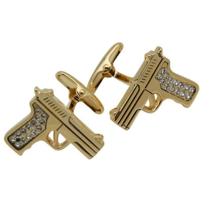 Gold Crystal 9mm Hand Gun Cufflinks