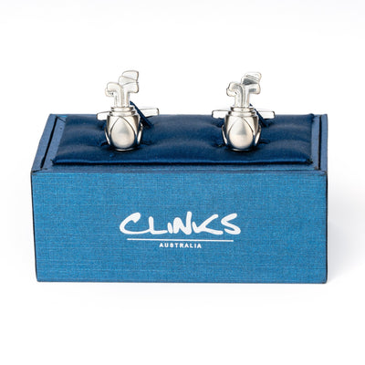 Silver Golf Bag with Clubs Cufflinks