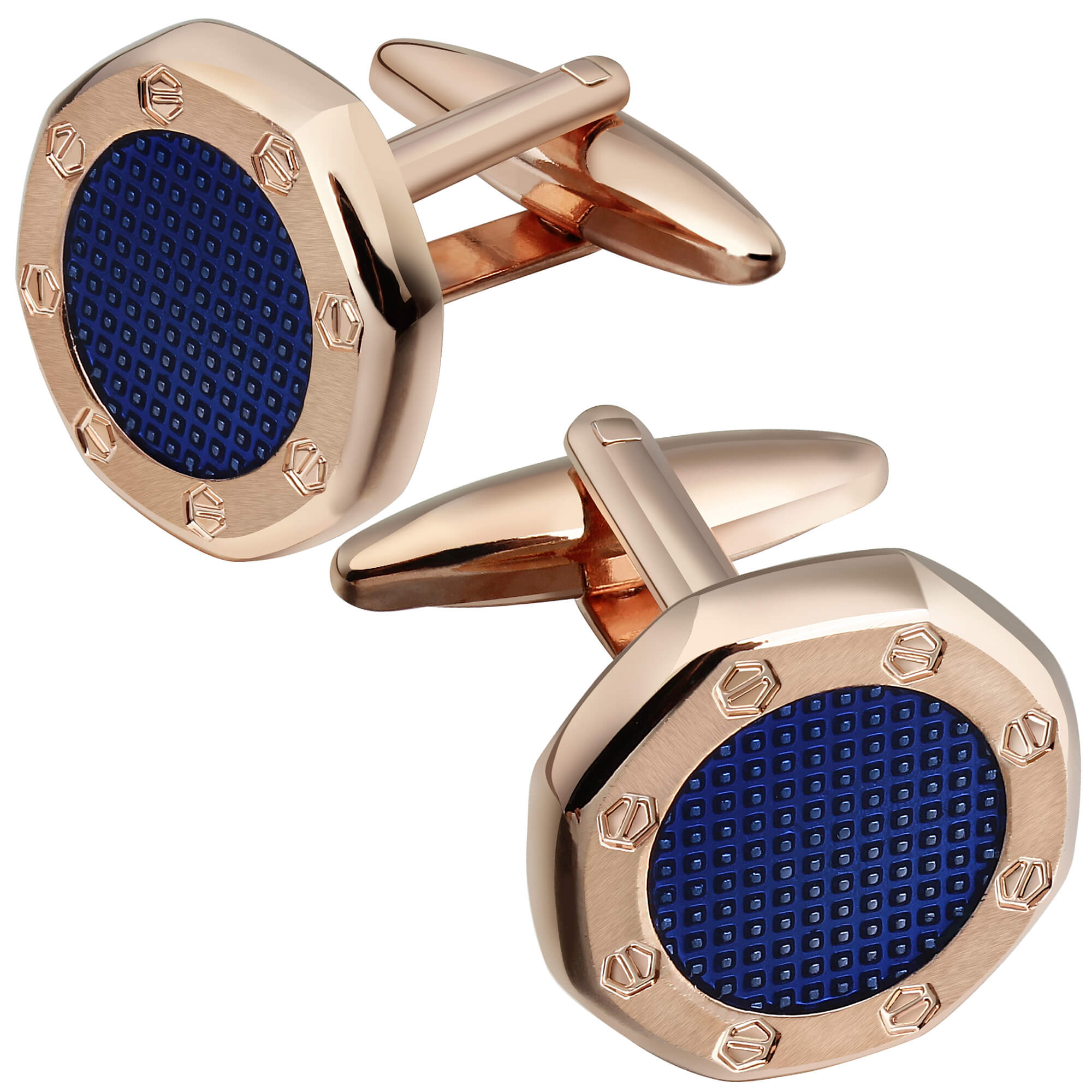 Brushed Rose Gold with Blue Texture Cufflinks