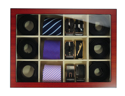 Cherry Wooden Tie Box for 12, Tie Storage Box, Storage Boxes, CB5016, Cuffed, Clinks, Clinks Australia