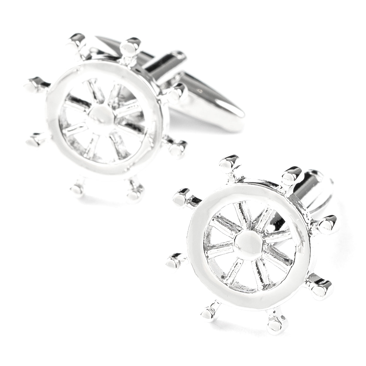 Silver Helm Ships Wheel Cufflinks
