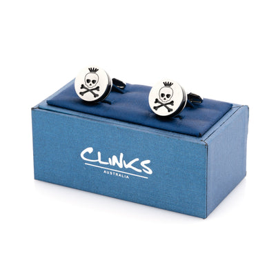 Skull and Cross Bones Silver and Black Cufflinks