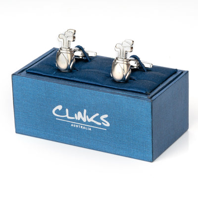 Silver Golf Bag with Clubs Cufflinks