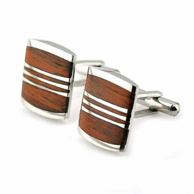 Steel Lines Wood and Stainless Steel Cufflinks