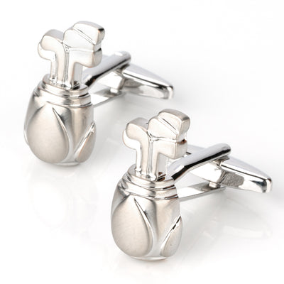 Silver Golf Bag with Clubs Cufflinks