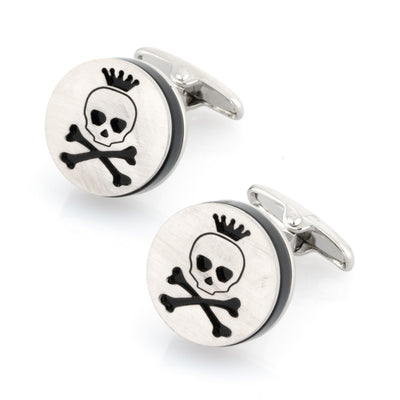 Skull and Cross Bones Silver and Black Cufflinks