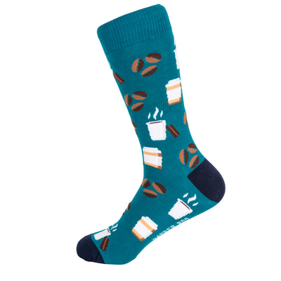 Coffee Devotee Bamboo Socks by Dapper Roo, Dapper Roo, Coffee Devotee Bamboo Socks, Teal, Navy, Socks, Bamboo, Elastane, Nylon, Elastic, SK2035, Clinks.com