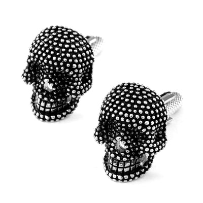 Black Dotted Silver Skull Cufflinks & Stud Set
