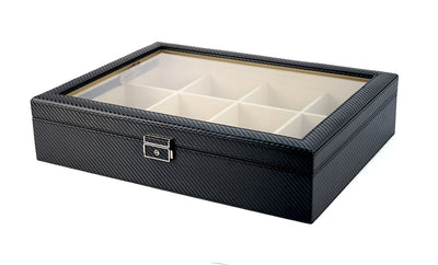 Carbon Fibre Leather Tie Box for 12, Tie Storage Box, Storage Boxes, CB5019, Cuffed, Clinks, Clinks Australia