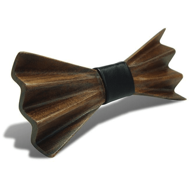Dark Wood 3D Accordion Style Adult Bow Tie in Leatherette, Bow Ties, BTA042, Wooden Bow Ties, Cuffed, Clinks, Clinks Australia