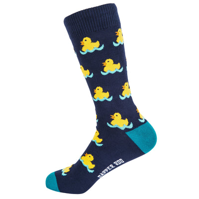 Rubber Ducky Bamboo Socks by Dapper Roo, Rubber Ducky Socks, Dapper Roo, Socks, Navy, Teal, Multi, Bamboo, Elastane, Nylon, Elastic, SK2034, Men's Socks, Socks for Men, Clinks.com