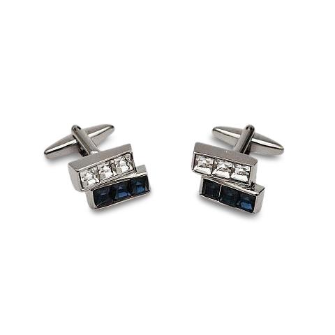 Two Bar Blue Crystals Cufflinks