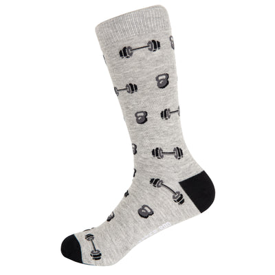 Weighty Dumbbells Bamboo Socks by Dapper Roo, Weighty Dumbbells Socks, Dapper Roo, Socks, Heather Grey, Black, Grey, Bamboo, Elastane, Nylon, Elastic, SK2015, Men's Socks, Socks for Men, Clinks.com