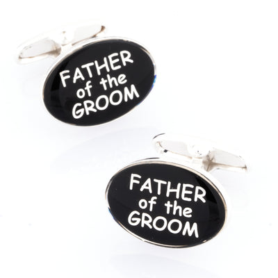 Father of the Groom Black and Silver Wedding Cufflinks Round