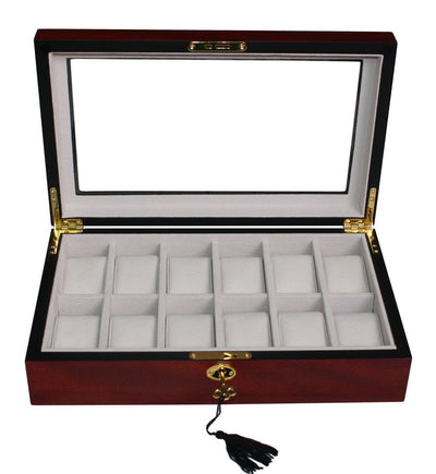 Cherry Wooden Watch Box, 12 Watch Box, Cuffed Watch Box, Clinks Australia Watch Box, Cherry Watch Boxes on Cuffed, Australia Watch Box, Watch Storage Box, Watch Display Box, 12 Slots Watch Box, Watch Boxes for 12, Cherry Watch Box, Wooden Watch Box, Cherry, Watch Boxes, CB5002, Clinks.com