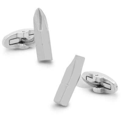 Screwdriver Bit Flat-head and Phillips Brushed Silver Cufflinks