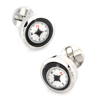 Working Compass Black & White Cufflinks