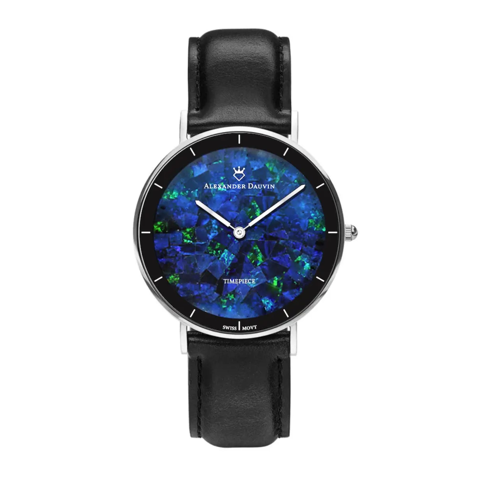 Gatsby Pedy Blue Swiss Opal Watch 36MM with Black Leather Strap